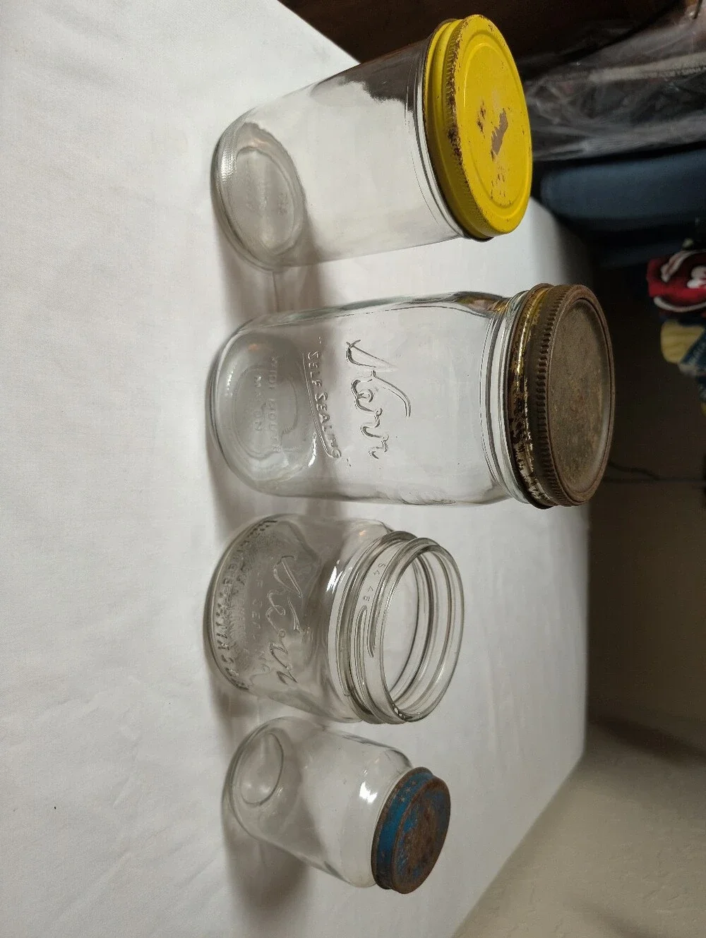 Vintage Mason Glass Storage Jars with Kerr Ball Heinz Jars Wide Mouth Jars
